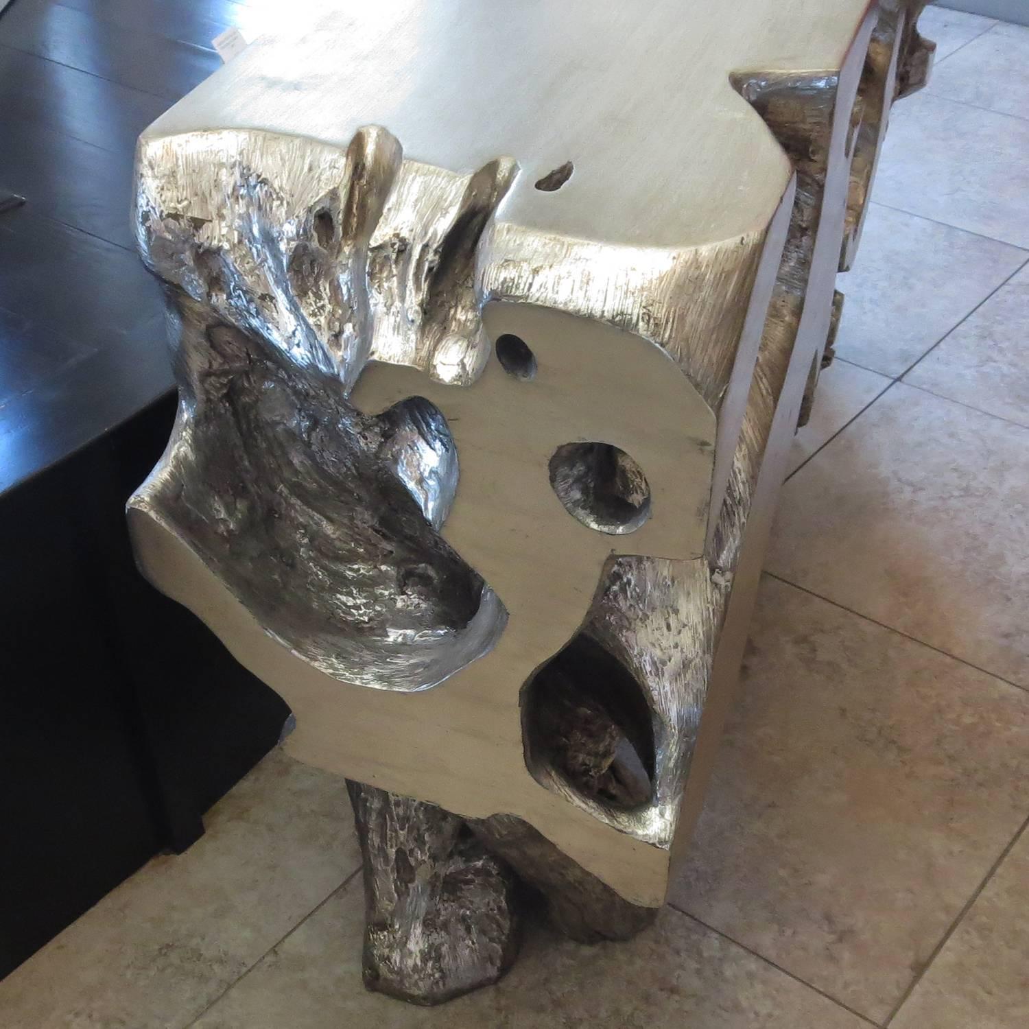 Organic Modern Silver Gilded Free-Form Burl Console Table