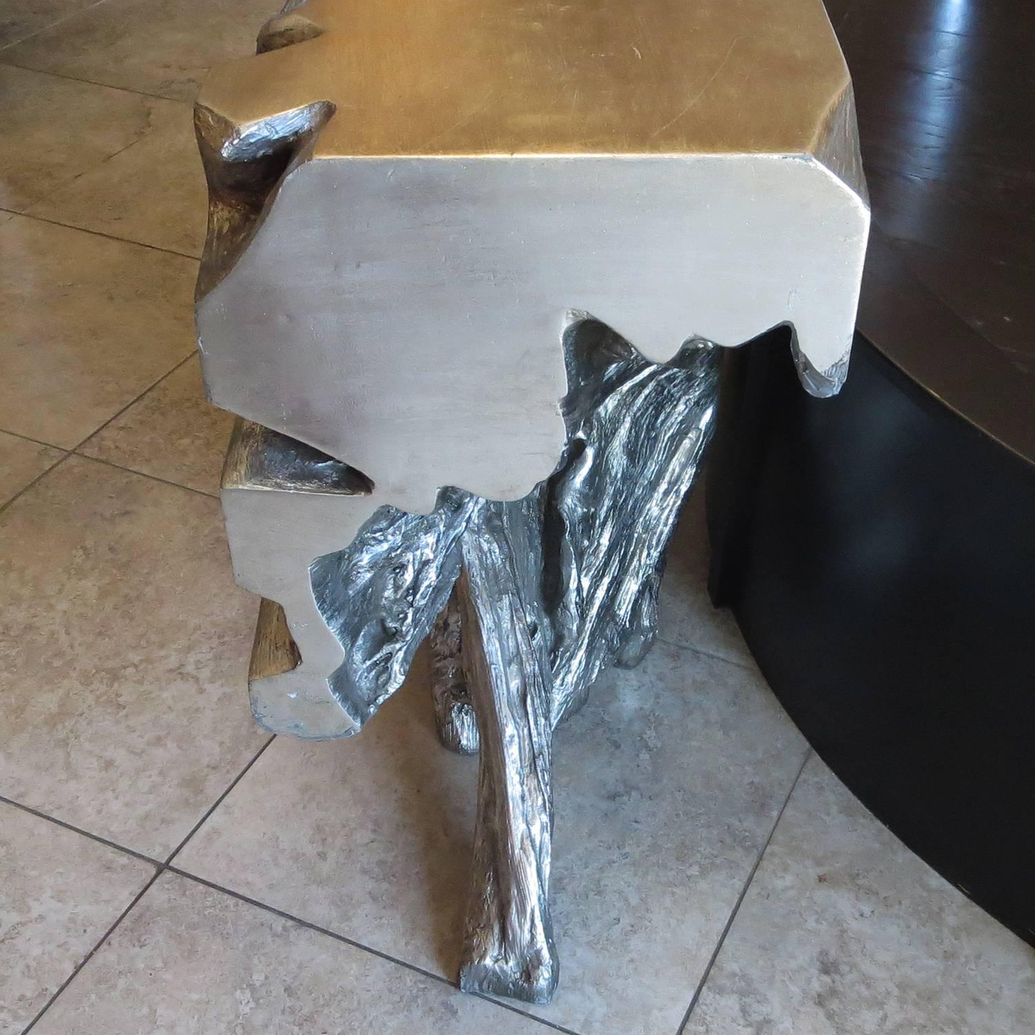 American Silver Gilded Free-Form Burl Console Table