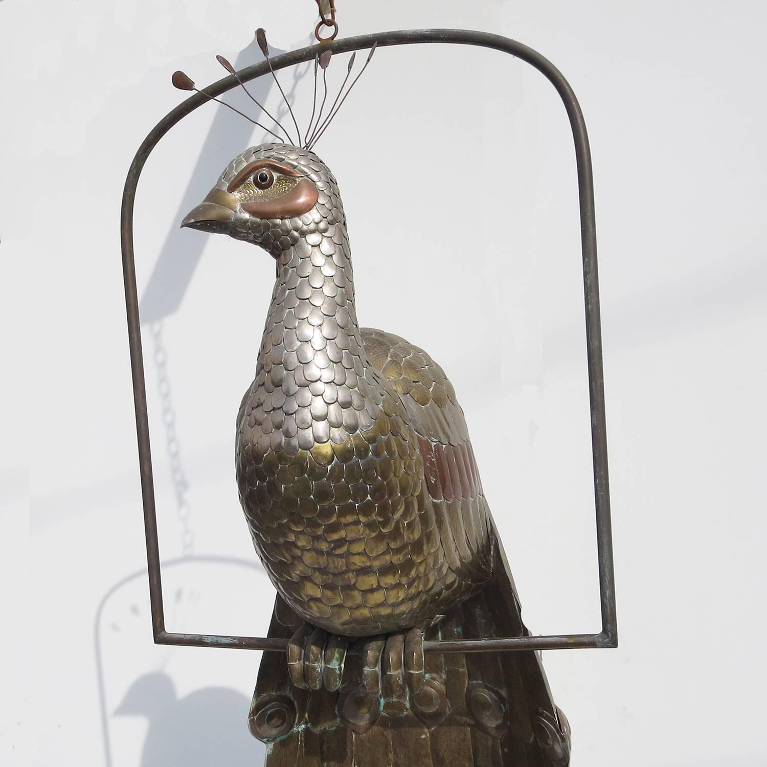 Mid-Century Modern Elaborate Metal Peacock Sculpture by Sergio Bustamante #64/100