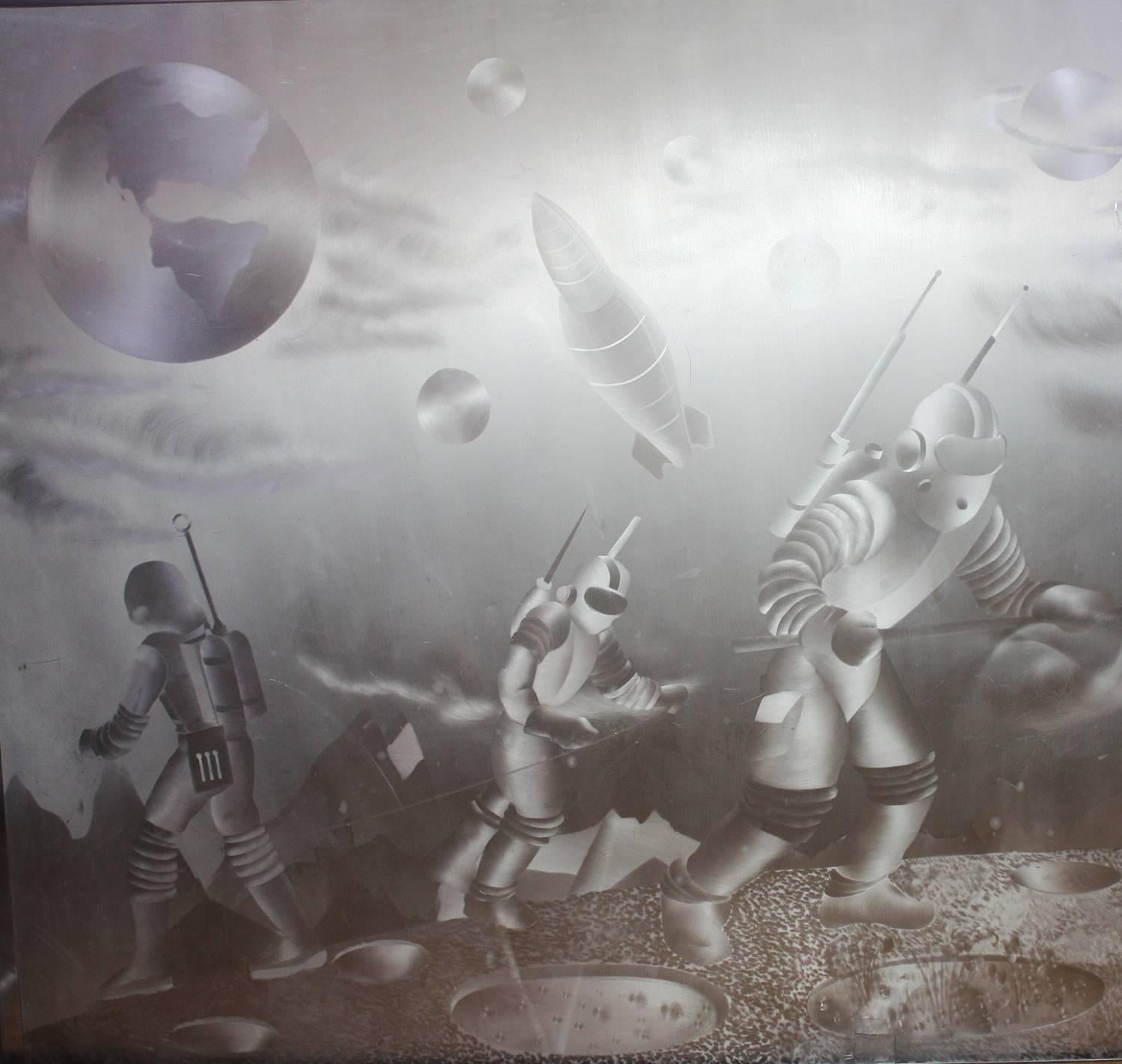 Space Theme Aluminum Wall Mural by Nikos Bel-Jon, 1955 In Good Condition In North Hollywood, CA