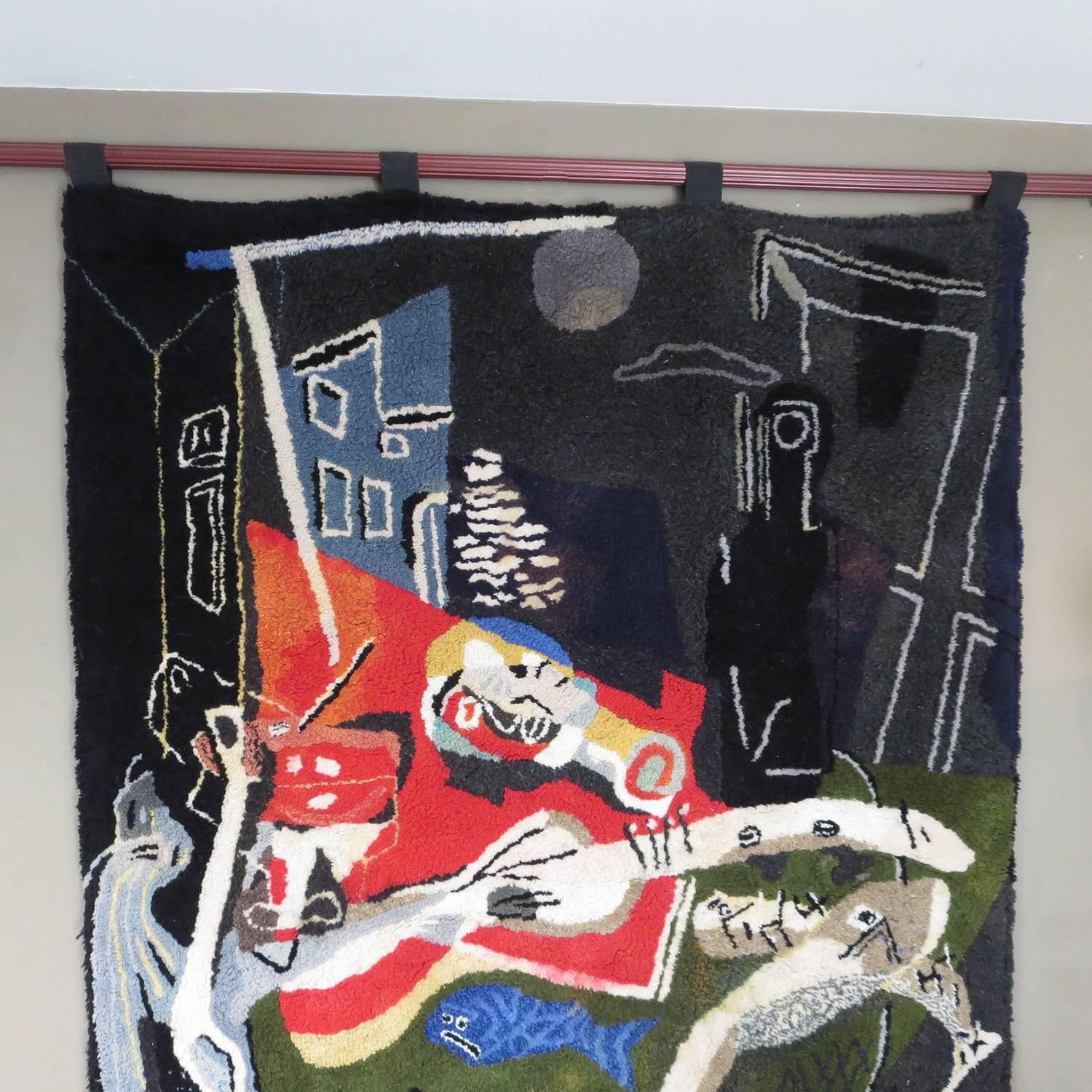Salvador Dali (Spanish 1904-1989) will certainly be remembered as the father of Surrealism in the art world. His distorted shapes challenged the viewer and changed the face of art forever. This woven rug like tapestry was taken from an earlier work