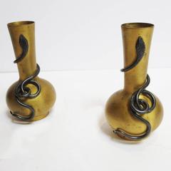 Art Deco Brass and Bronze Snake Vases