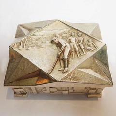 Art Deco Cubist Silver Box with Golfing Theme