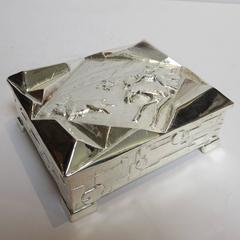 Art Deco Cubist Silver Box with Native Buffalo Hunters