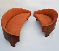 Henry P. Glass Mid-Century Curved Walnut and Upholstered Sofa and Settee