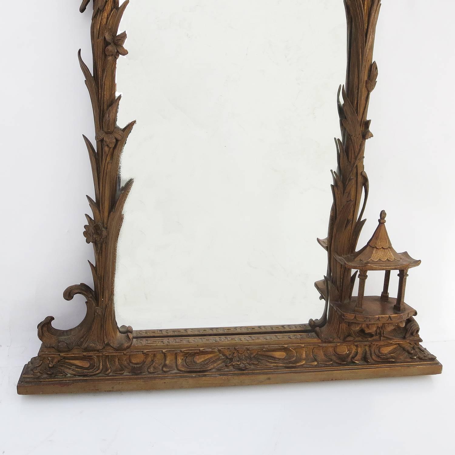 Carved Wood Gilded Chinoiserie Wall Mirror at 1stdibs