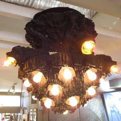 Monumental Bronze Gothic Chandelier with Five Dragons