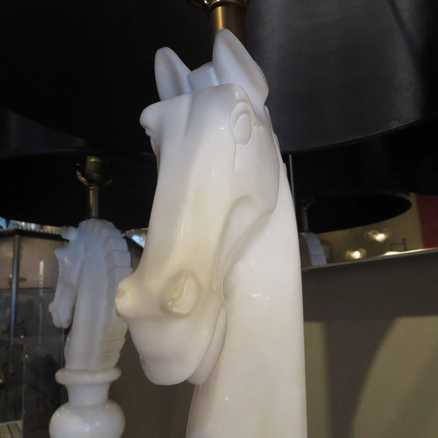 Italian Horse Head Chess Knights Carved Alabaster Lamps