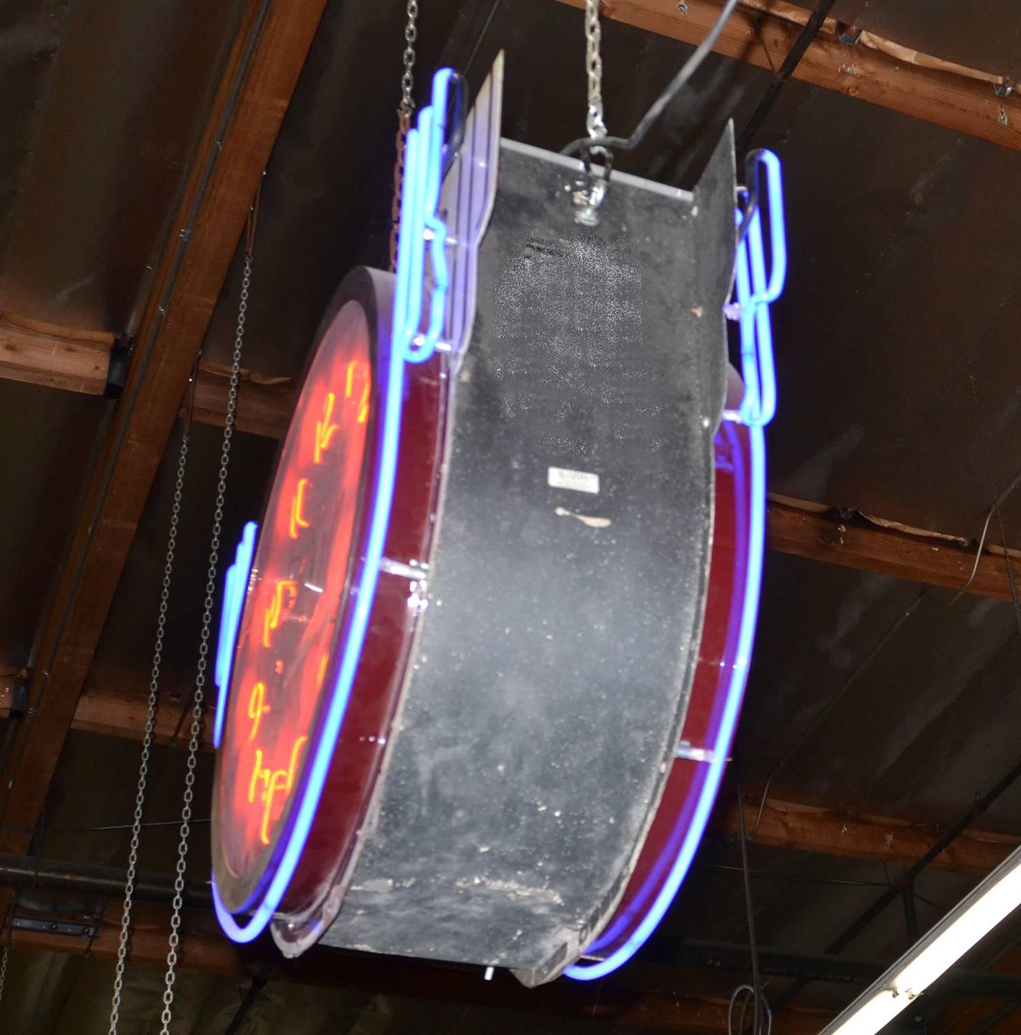 Art Deco Double Sided Enameled Neon Clock