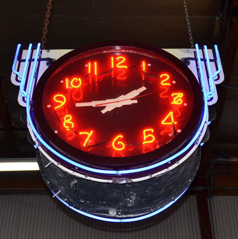 Double Sided Enameled Neon Clock at 1stdibs