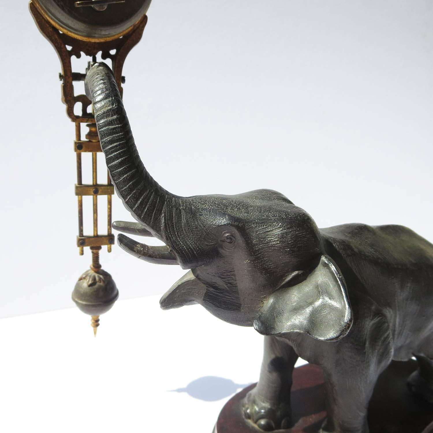 19th Century French Bronze Elephant Clock with Pendulum Movement 2