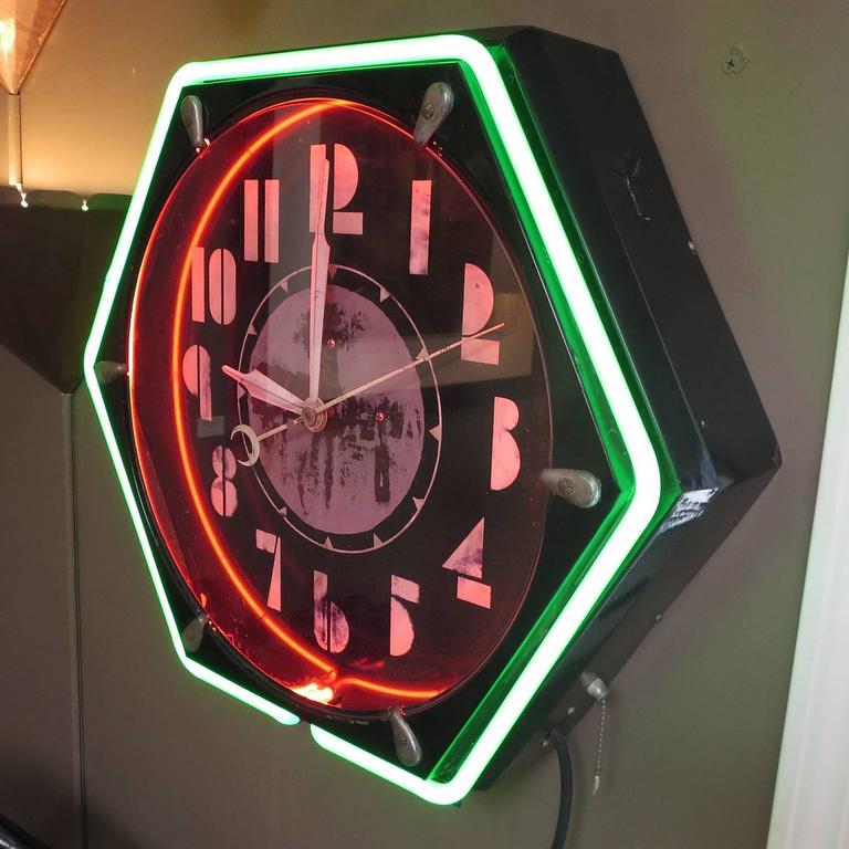 Art Deco Hexagon Neon Wall Clock at 1stdibs