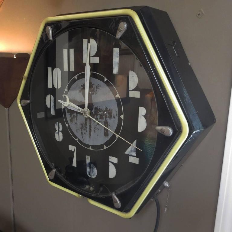 Art Deco Hexagon Neon Wall Clock at 1stdibs