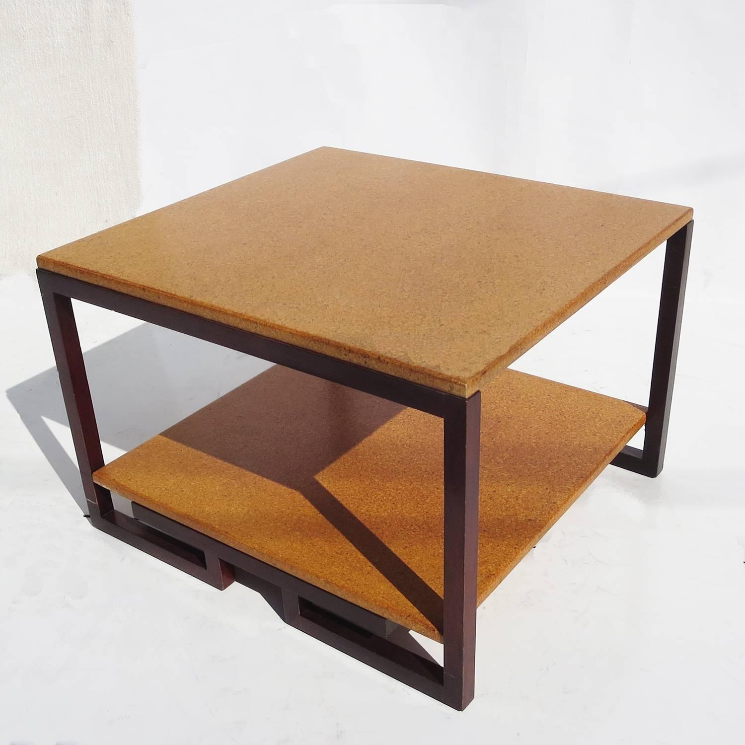 Lacquered Paul Frankl Cork and Mahogany Corner Table for Johnson Furniture