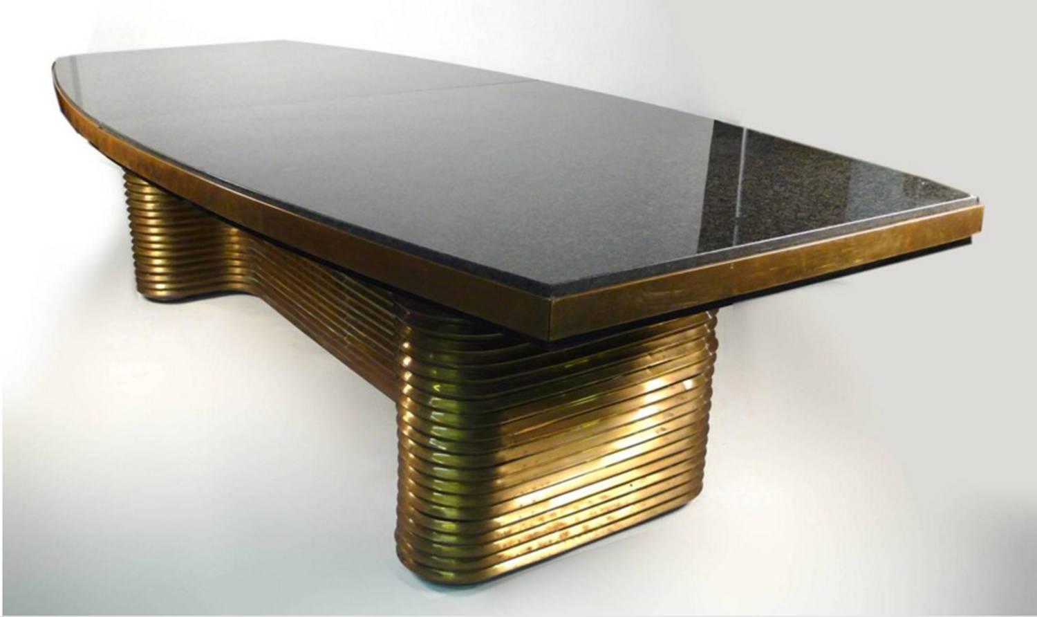 Mid-Century Modern Incredible Custom Brass and Granite Dining Table by Edward Moore