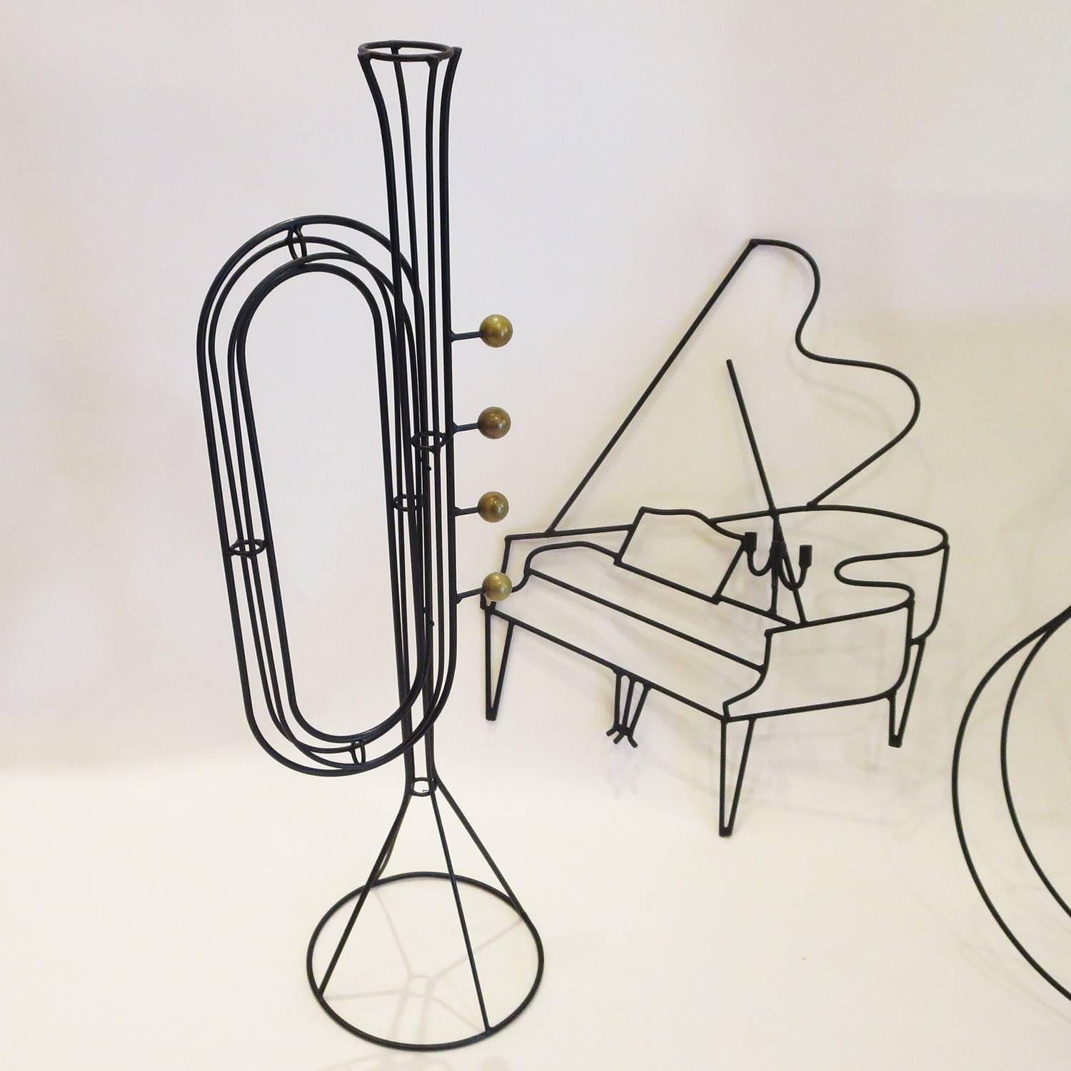 Mid-Century Modern Wire Sculptural Musical Instruments by Frederick Weinberg