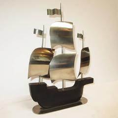 Hagenauer Art Deco Ship Sculpture in Wood and Nickelled Bronze