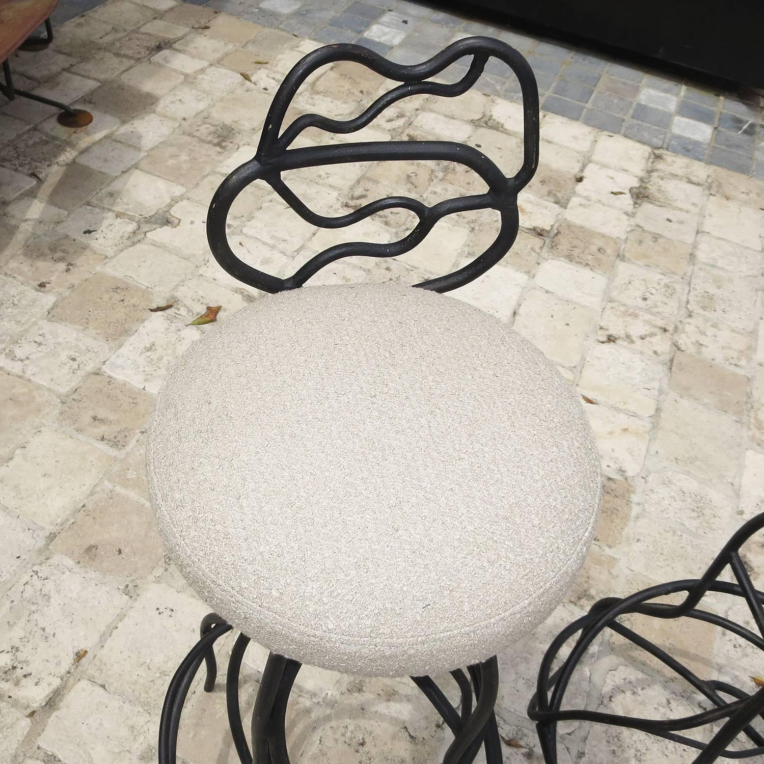 Sculptural Freeform Wrought Iron Bar Stools Pair In Good Condition In North Hollywood, CA