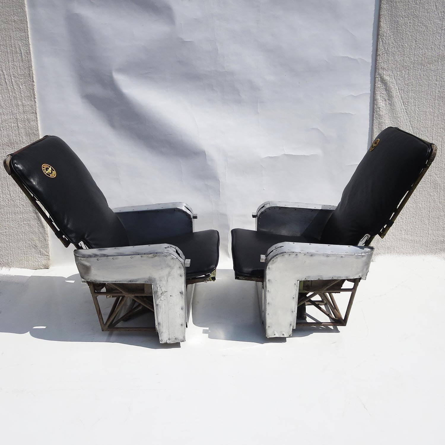 Industrial Aircraft Chairs in Leather and Aluminum