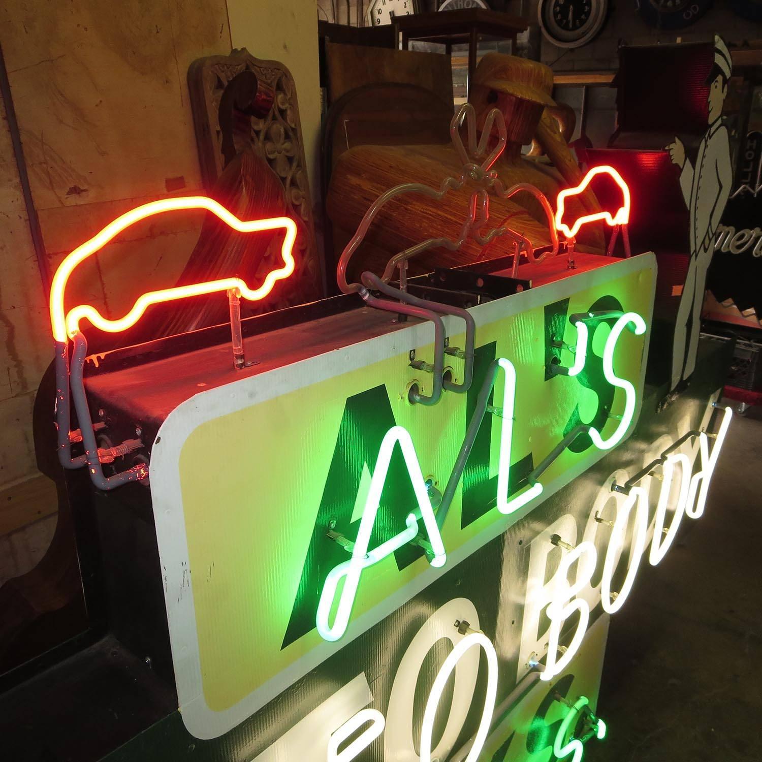 LargeScale Neon Sign "Al's Auto Body Works," DoubleSided at 1stdibs