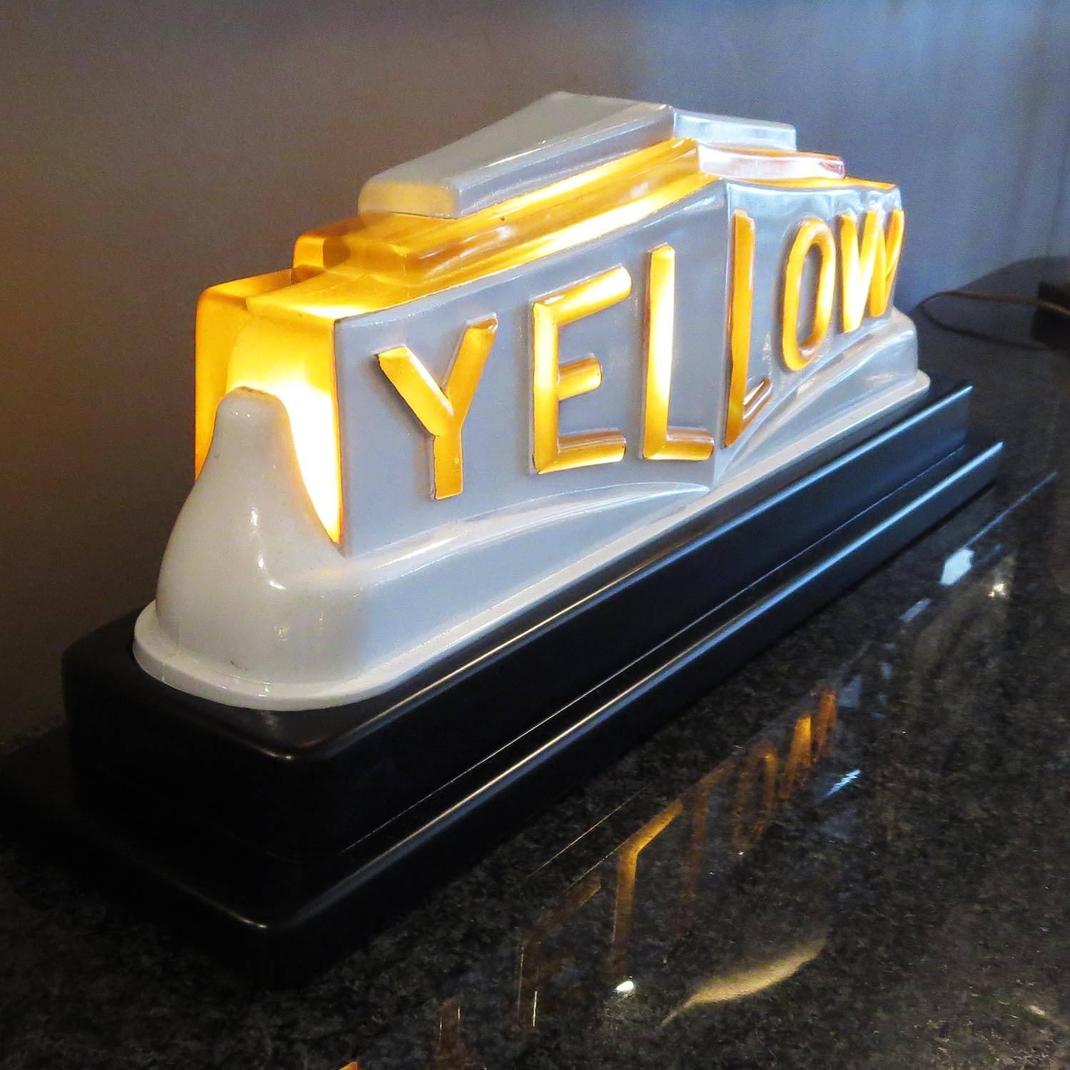 Mid-20th Century Art Deco Yellow Cab Glass Lighted Taxi Roof Sign
