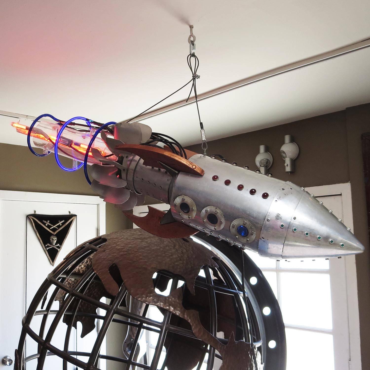 Machine Age Hanging Neon Rocket Sculpture by Baron Margo