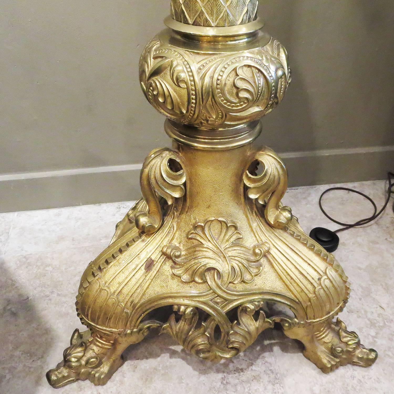 Early 20th Century Beaux Arts Standing Dragon Lamp in Brass and Alabaster