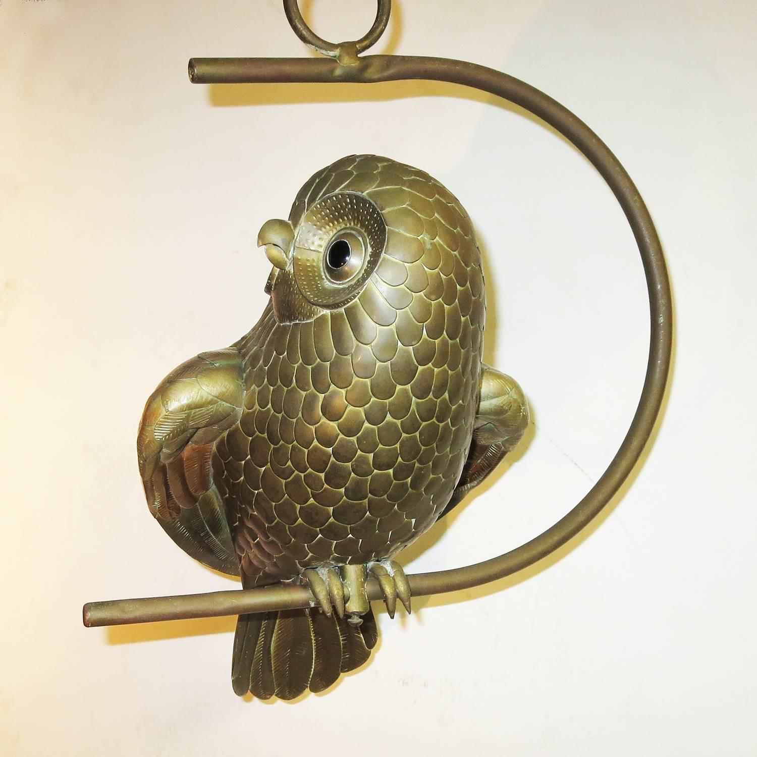Mid-Century Modern Sergio Bustamante Tri Metal Hanging Owl Sculpture