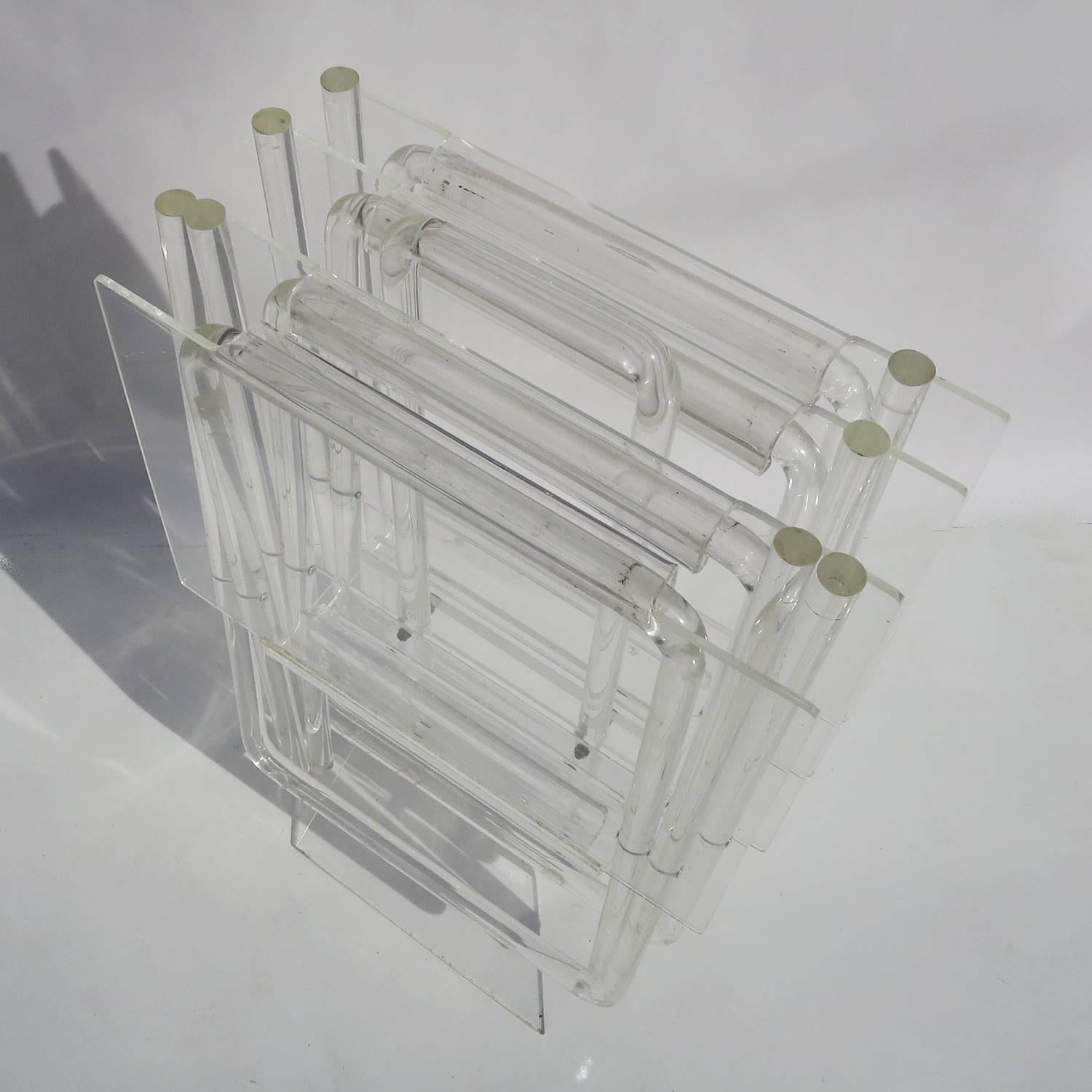 Lucite Folding Tray Tables, Set of Four In Good Condition In North Hollywood, CA