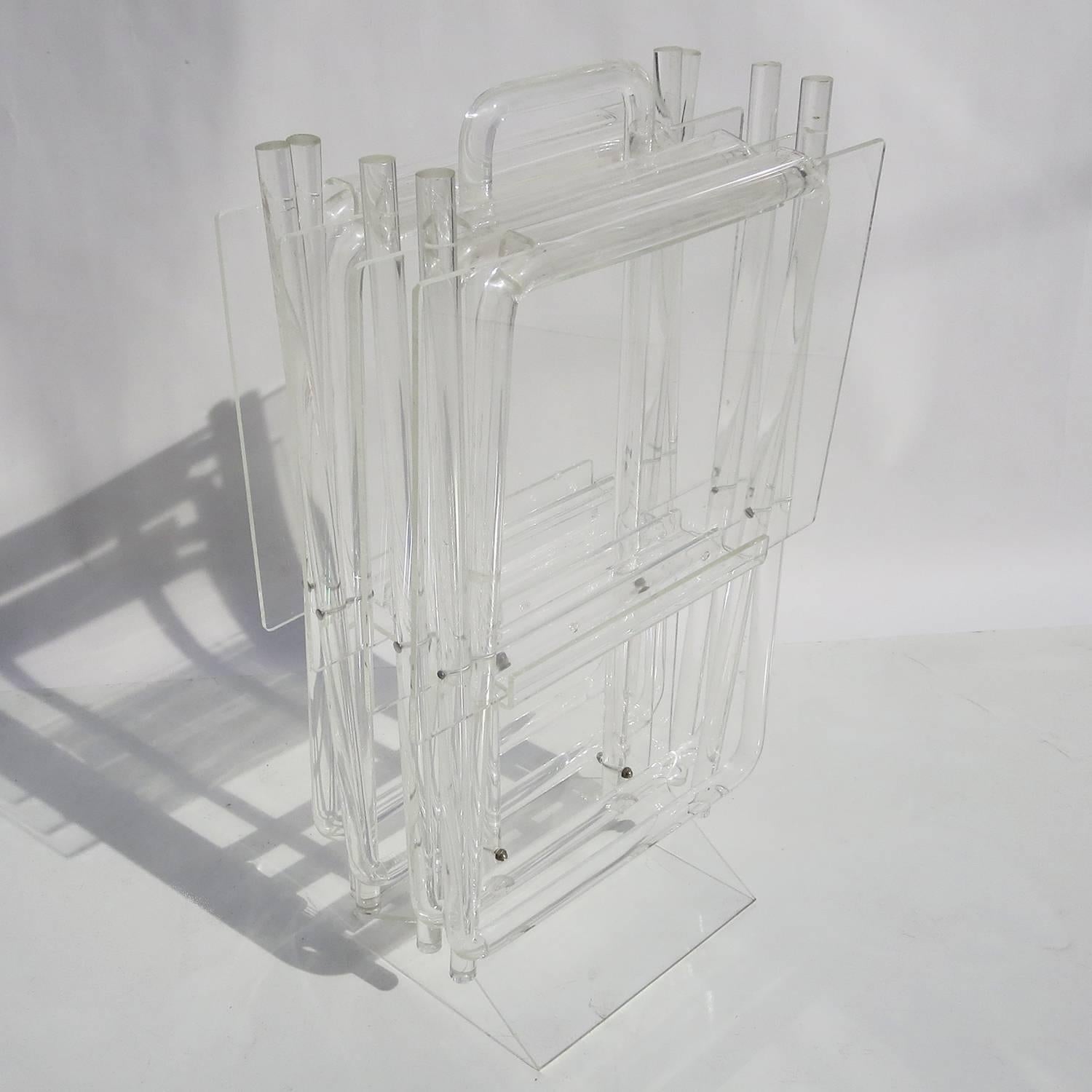 Late 20th Century Lucite Folding Tray Tables, Set of Four