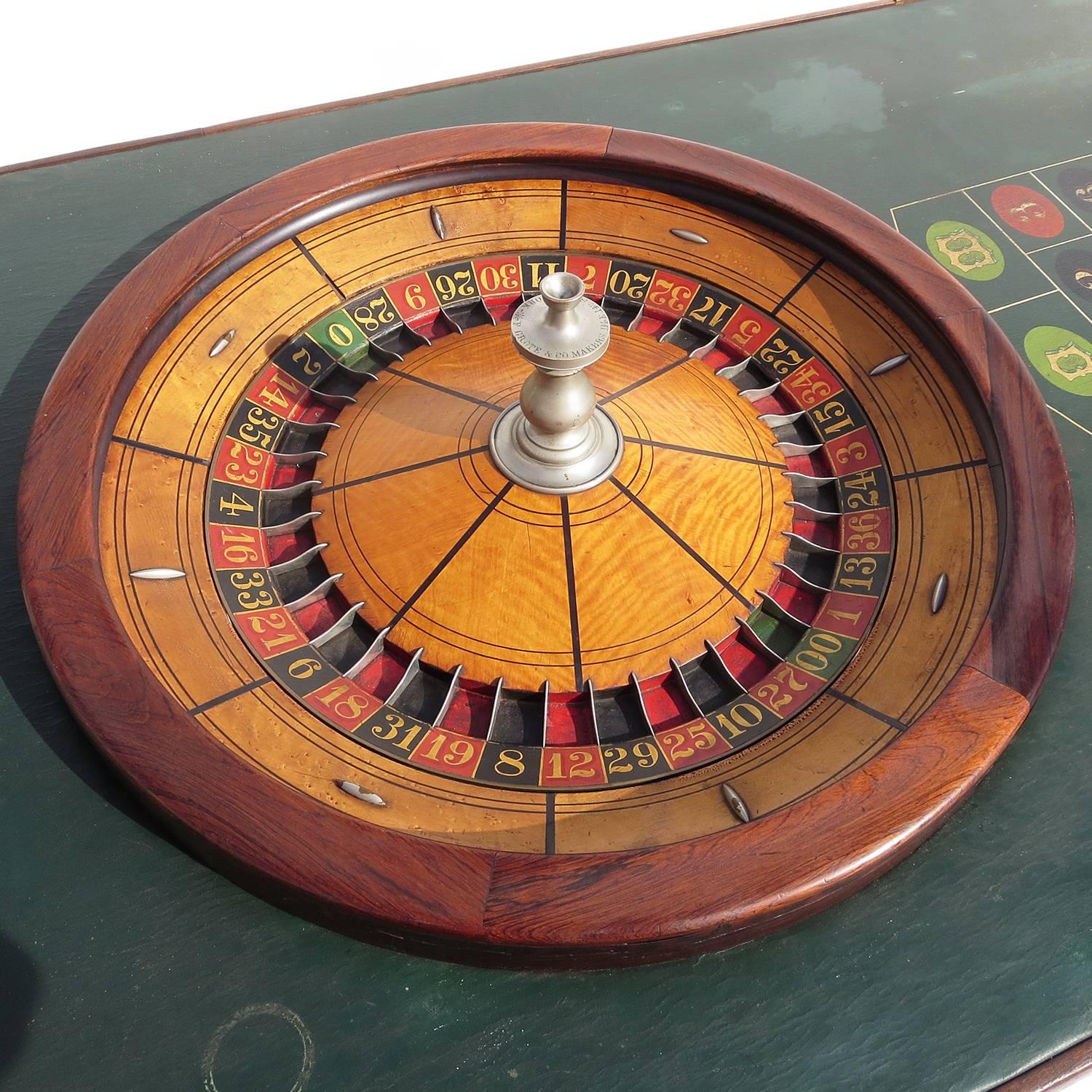 Late Victorian Full Size Victorian Roulette Table by F. Grote & Co. with Oil Cloth Playfield