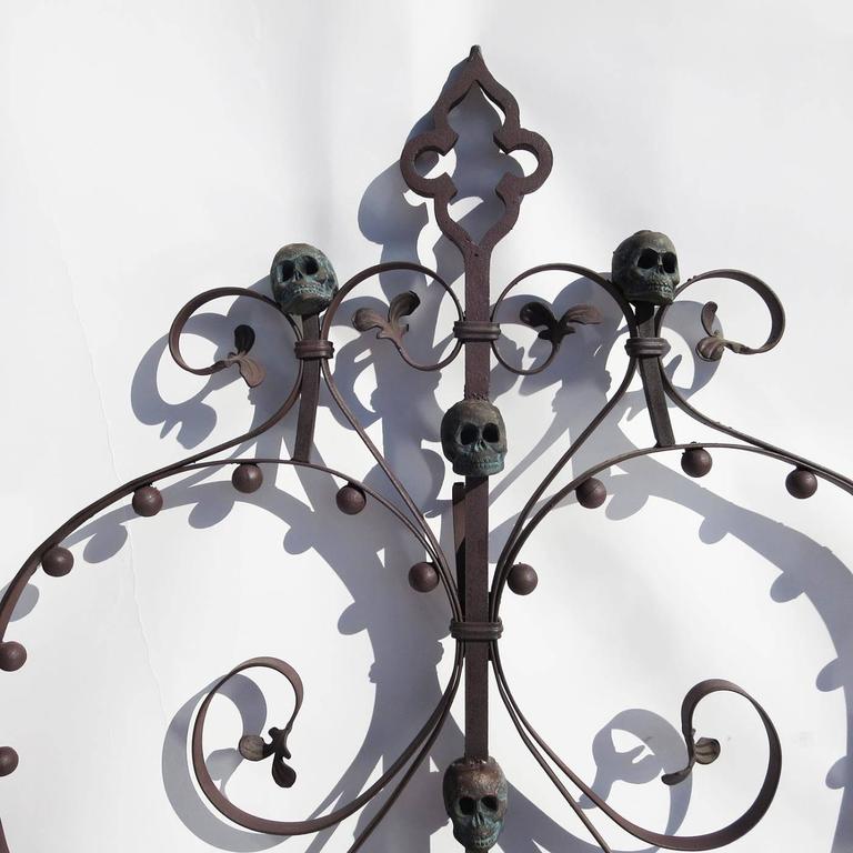 Custom Made Gothic Iron Bed with Bronze Skulls at 1stDibs