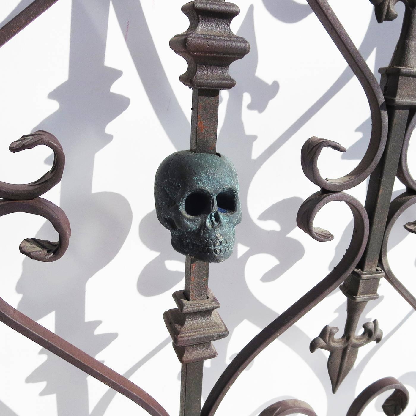 American Custom Made Gothic Iron Bed with Bronze Skulls