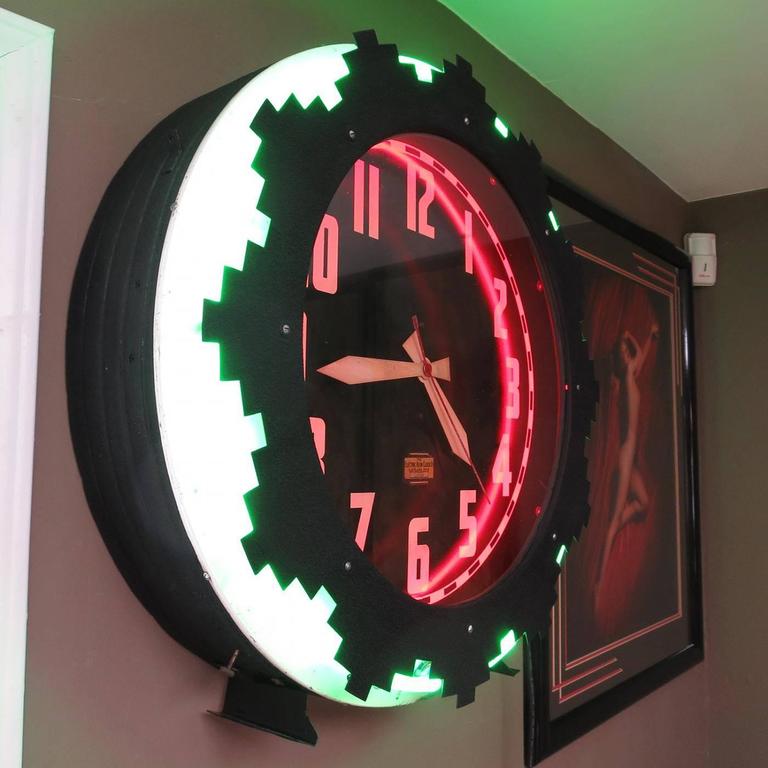 Art Deco "Aztec" Two Color Neon Wall Clock at 1stdibs
