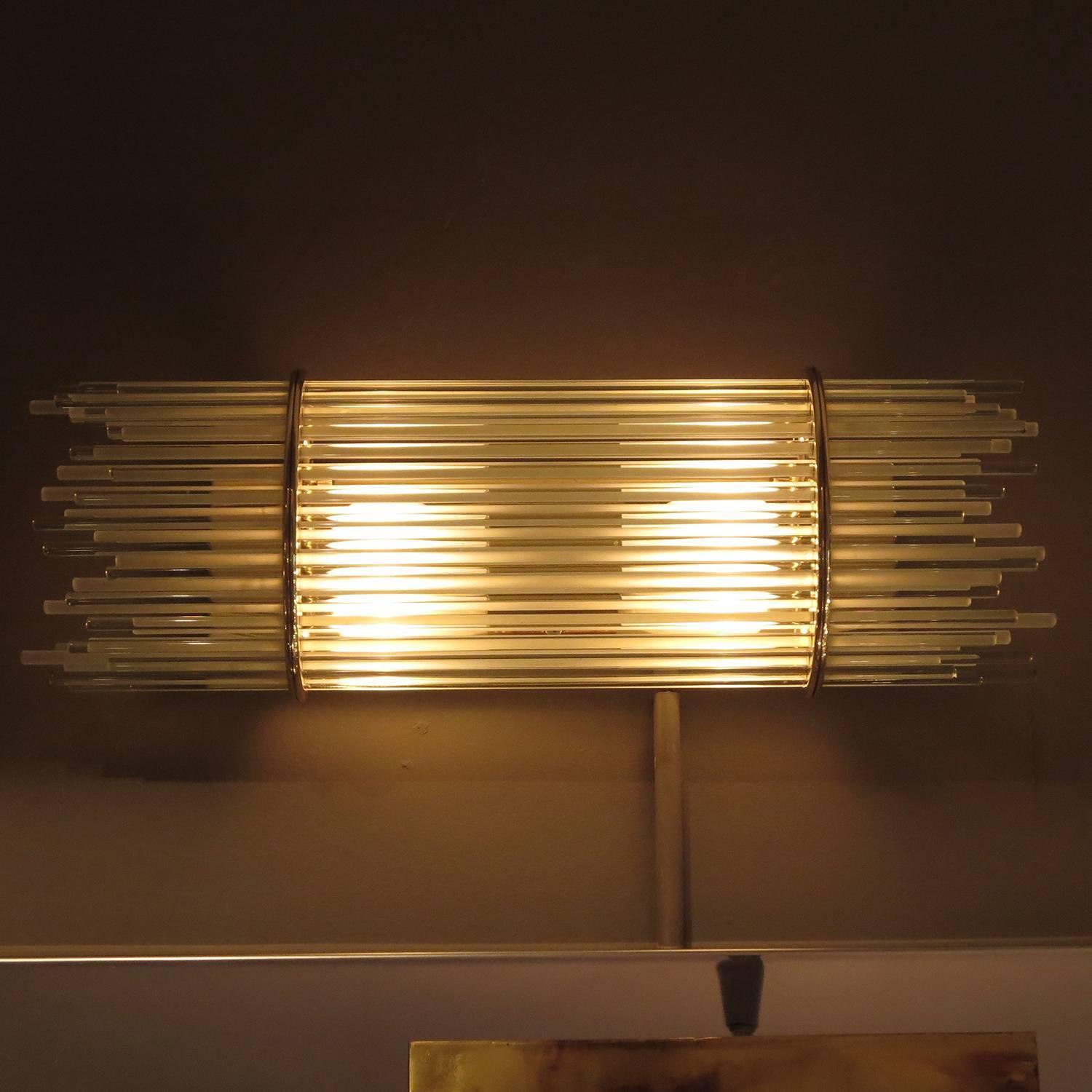 Brass and Glass Rod Mid-Century Wall Sconces by Forecast For Sale at 1stdibs