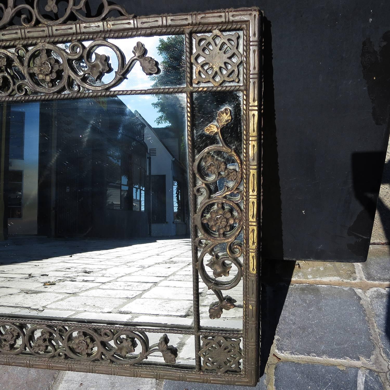 Early 20th Century Oscar Bach 1920s Elaborate Bronze Wall Mirror