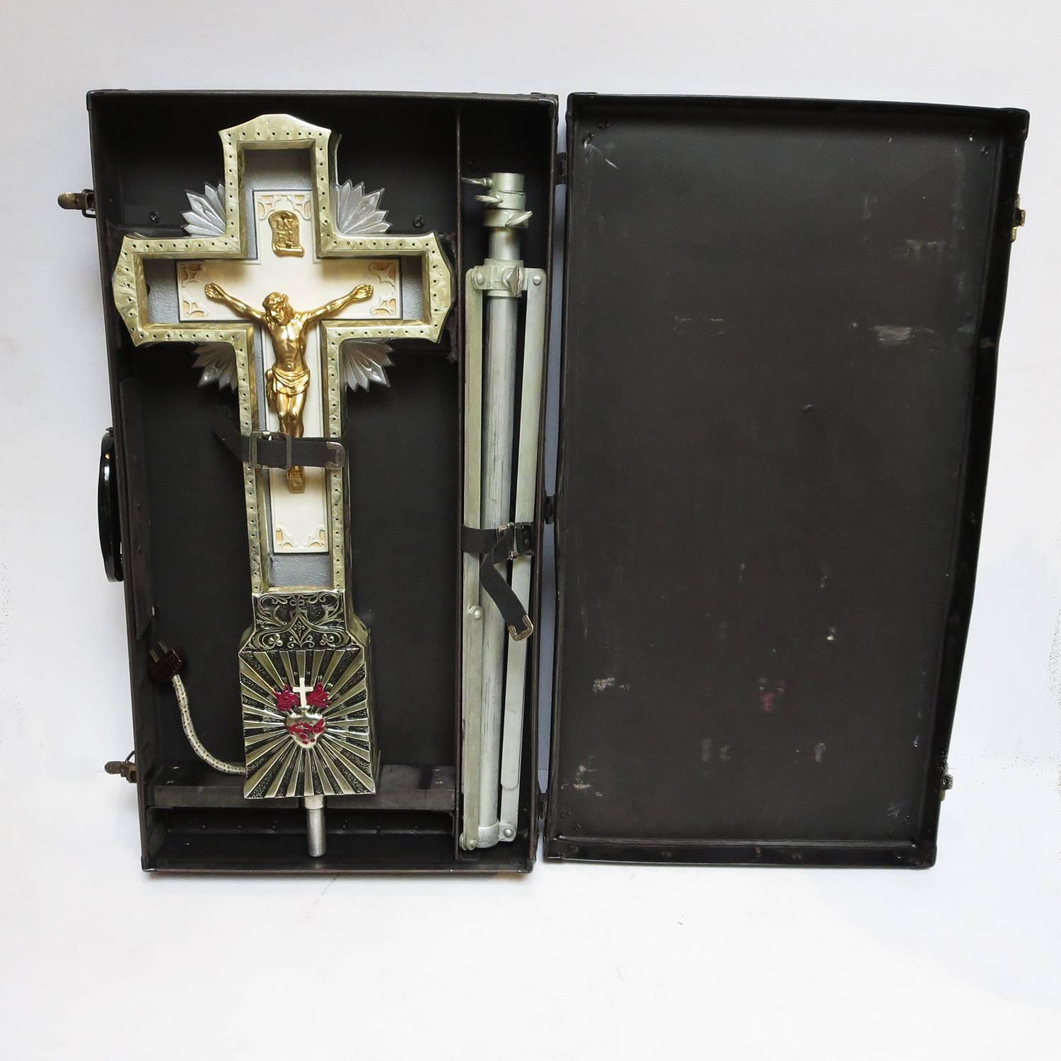 Mid-20th Century Portable Neon Crucifix with Stand and Traveling Case