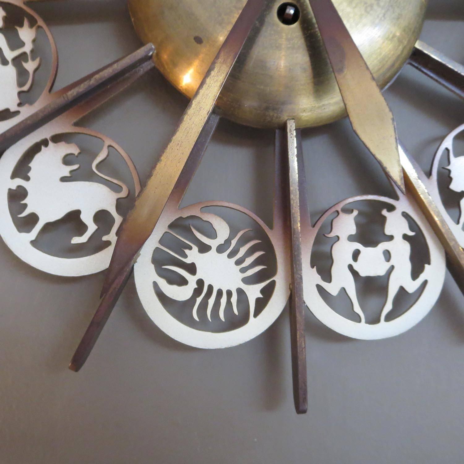 Mid-Century Modern Bronze Mid-Century German Zodiac Themed Wall Clock For Sale