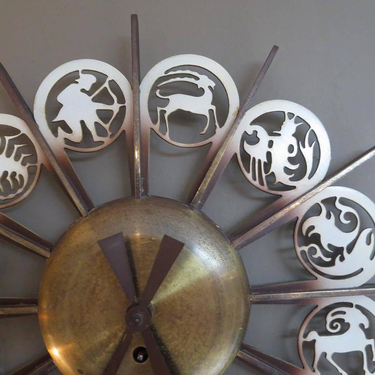 Bronze MidCentury German Zodiac Themed Wall Clock For Sale at 1stDibs