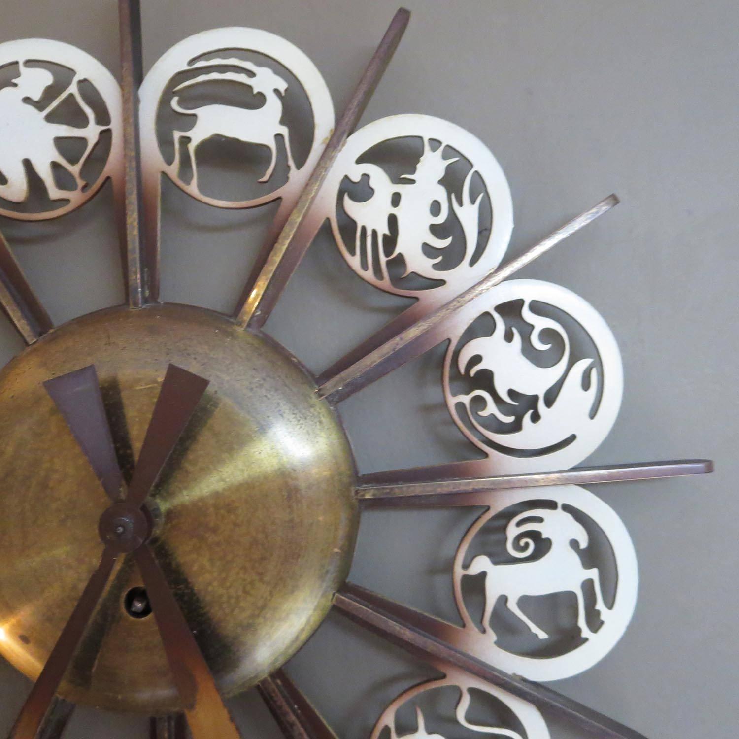 Mid-20th Century Bronze Mid-Century German Zodiac Themed Wall Clock For Sale