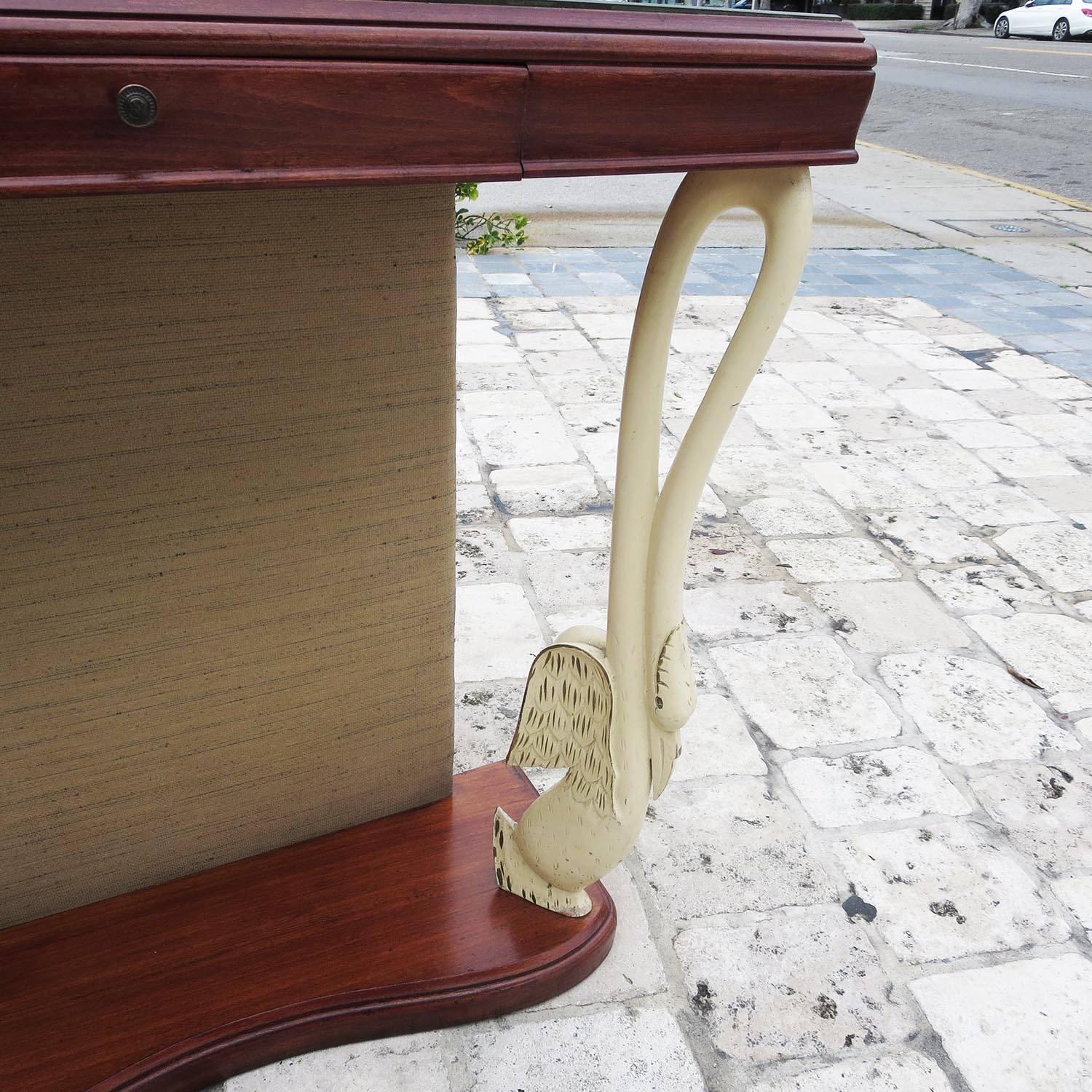 Italian Art Deco Console Table with Carved Painted Swan Legs In Good Condition In North Hollywood, CA