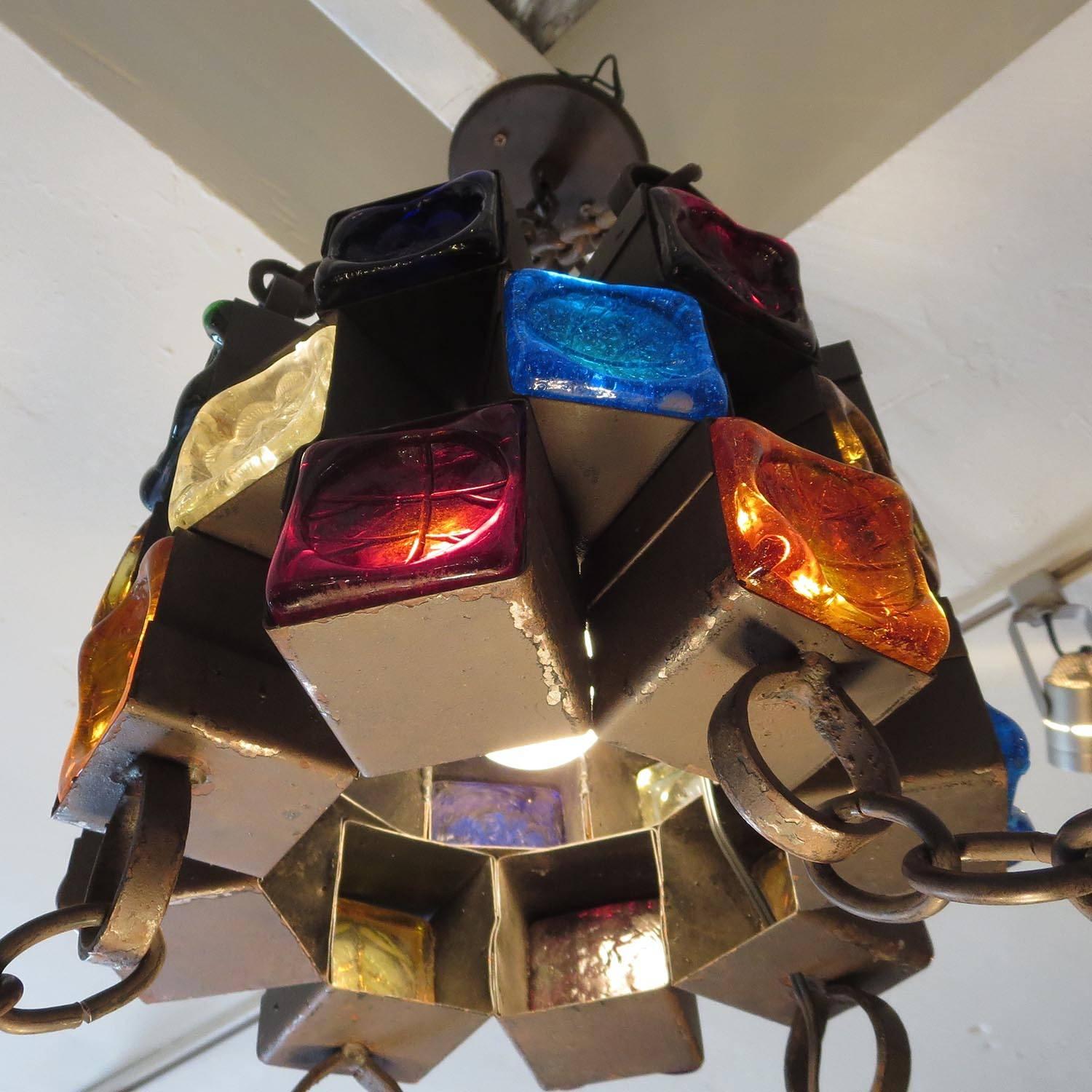 Multi-Colored Glass Brutalist Chandelier by Feder 2