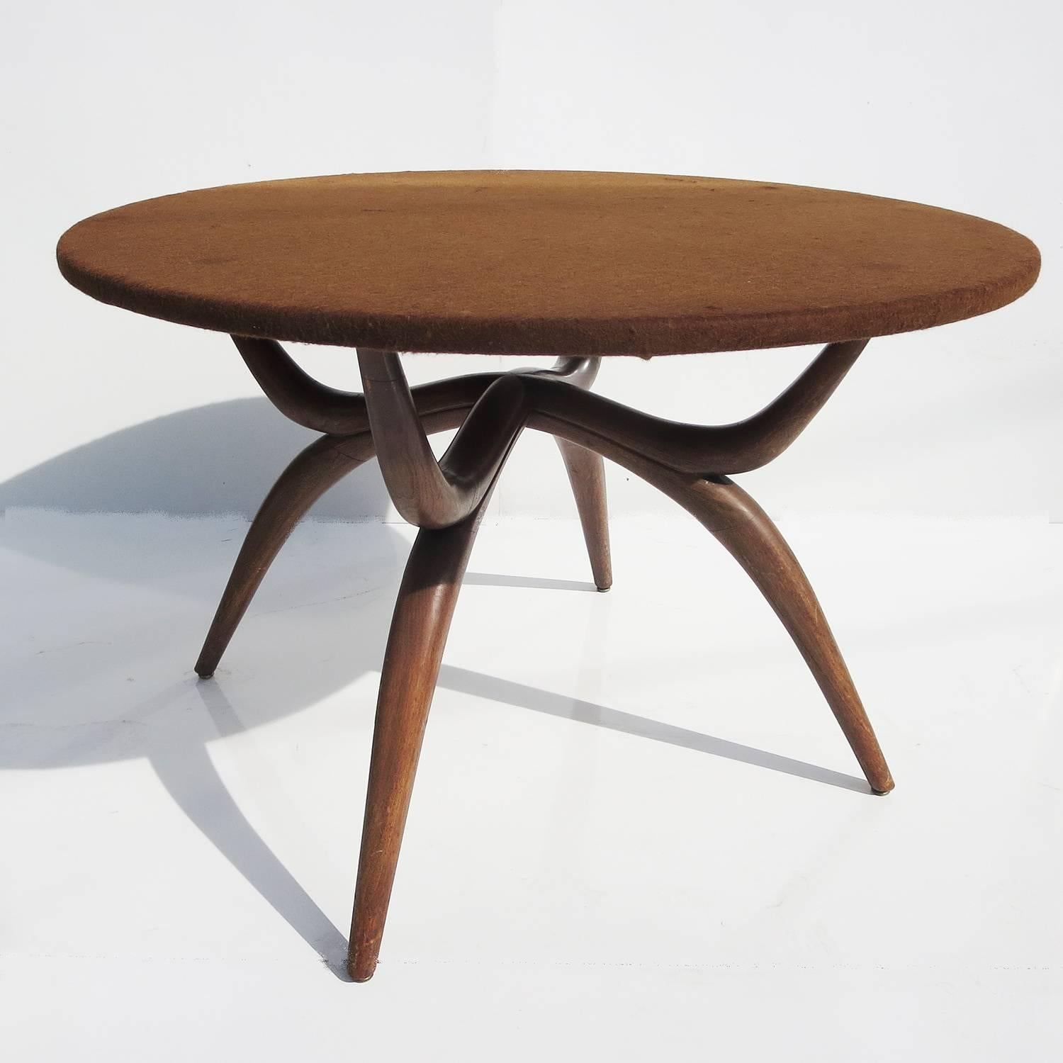 Unknown Stylized Mid-Century Game Table with Vitrolite Glass and Felt Playing Top