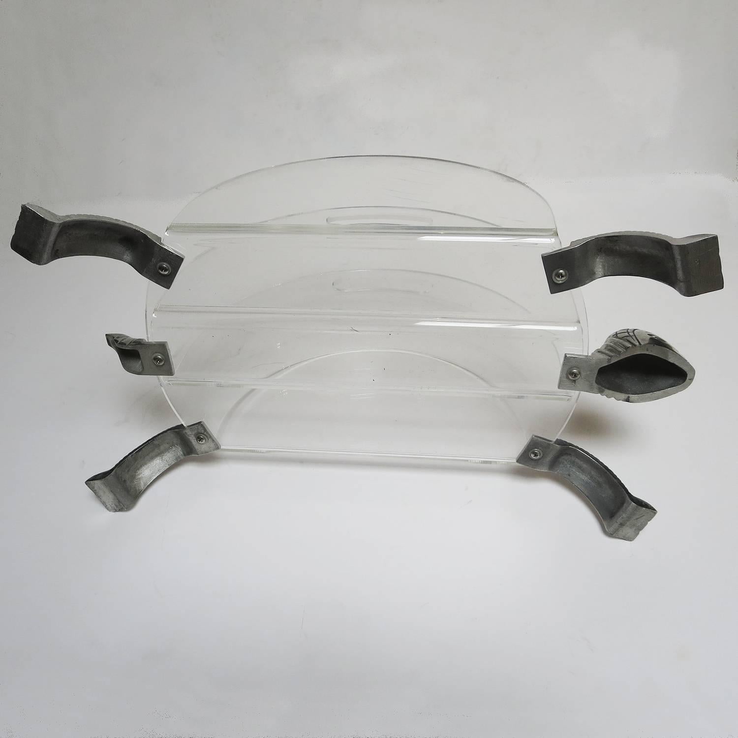 Polished Lucite and Aluminum Turtle Magazine Rack in the Manner of Arthur Court