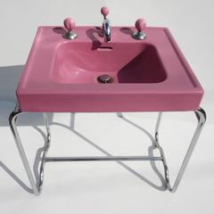 Art Deco Porcelain and Chrome Sink by George Sakier, 1933