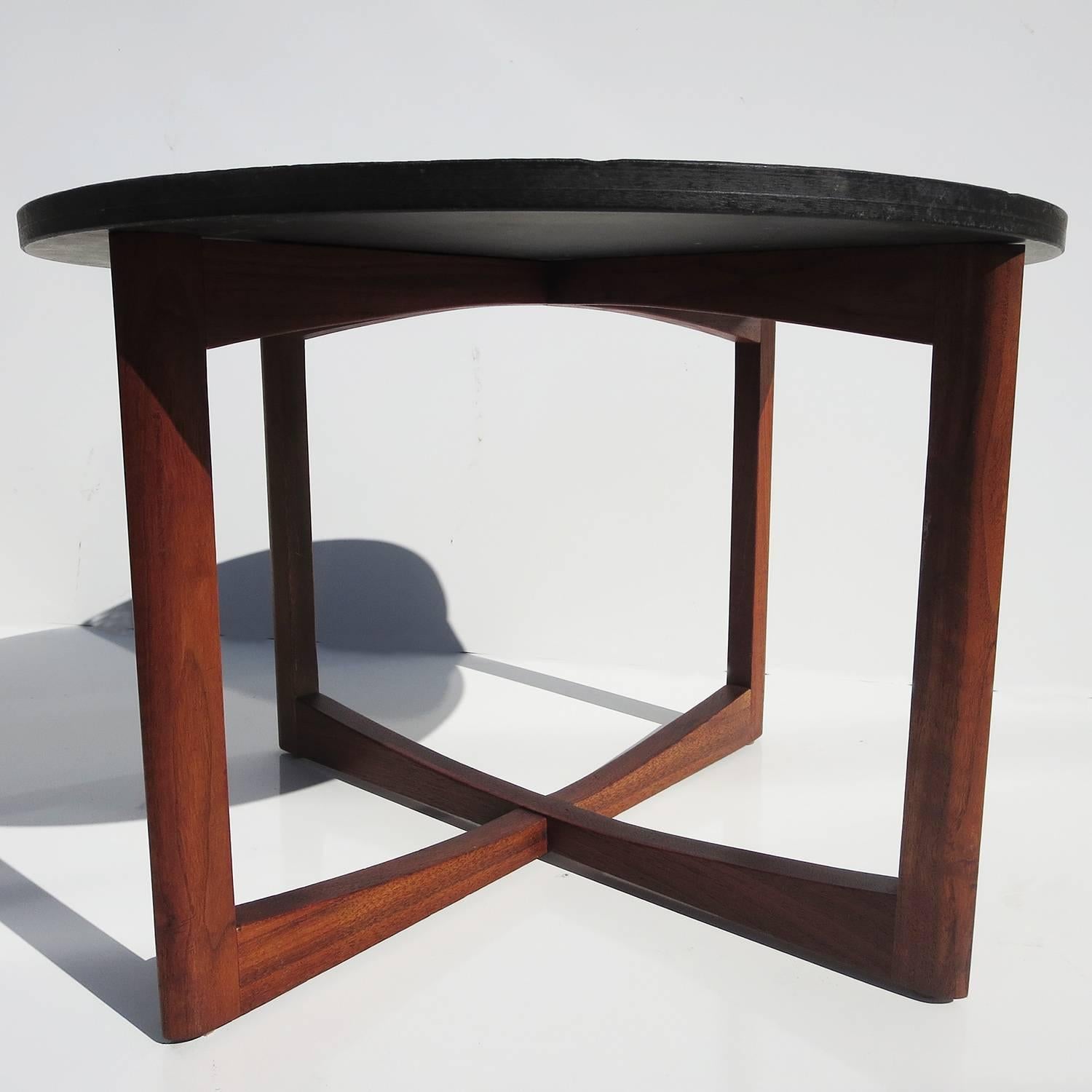 Mid-20th Century Pair of Mid-Century Side Tables in Walnut and Slate
