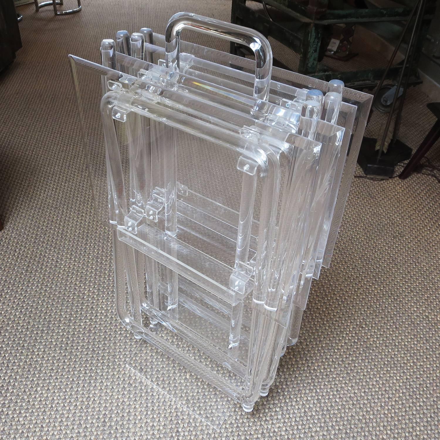 Polished Mid-Century Lucite Folding Tables, Set of Four