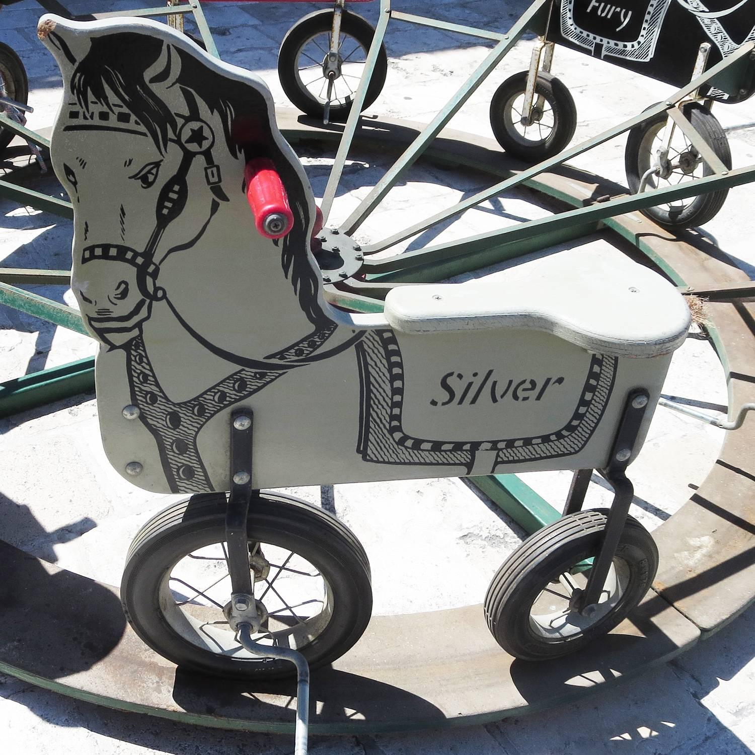 Children's Carnival Painted Pedal Horse Carousel In Good Condition In North Hollywood, CA