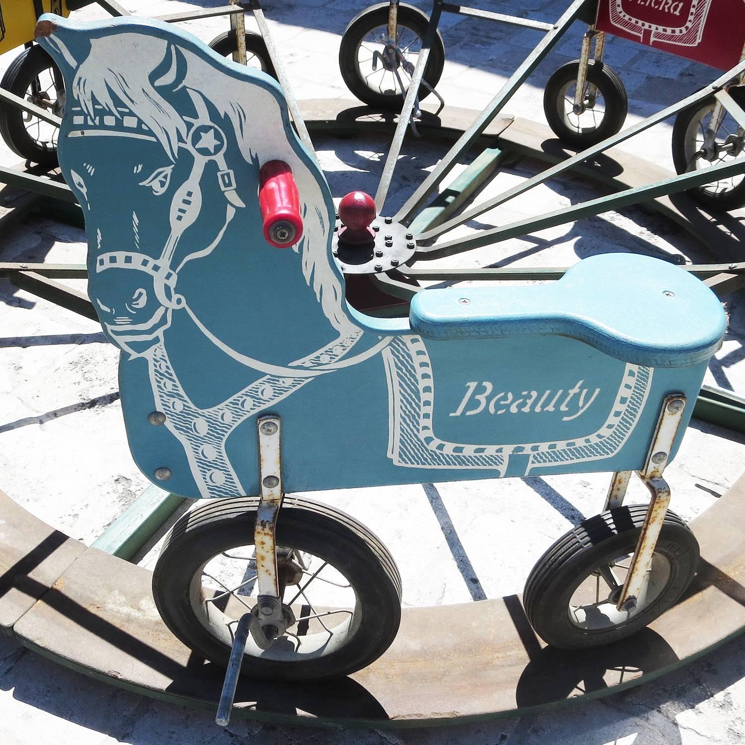 Mid-20th Century Children's Carnival Painted Pedal Horse Carousel