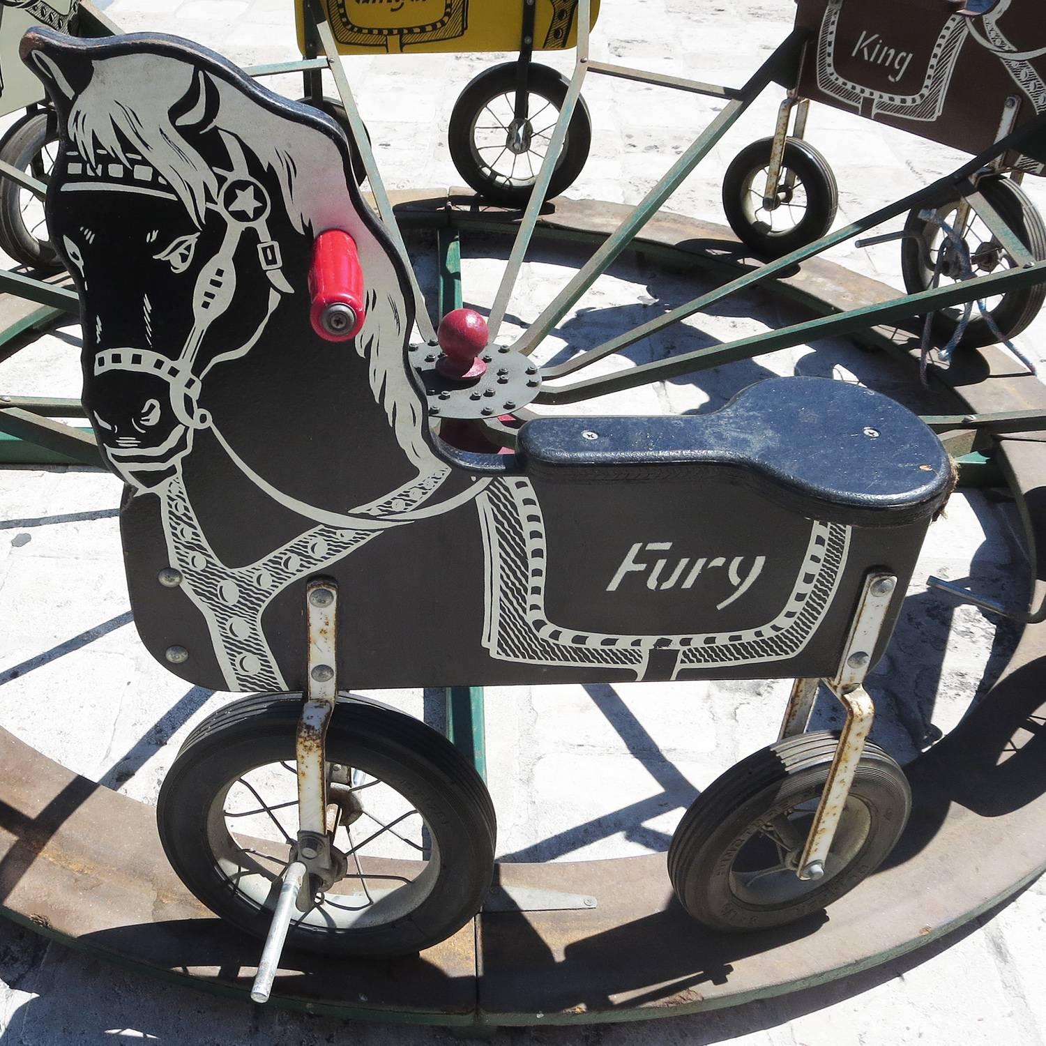 Steel Children's Carnival Painted Pedal Horse Carousel